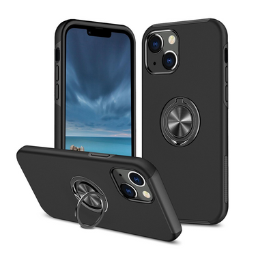 iPhone 14 Pro Comprehensive Protection Case Cover with Magnetic Ring Holder - Anti-Shock, Anti-Falling, Long-Lasting - Black&Navy